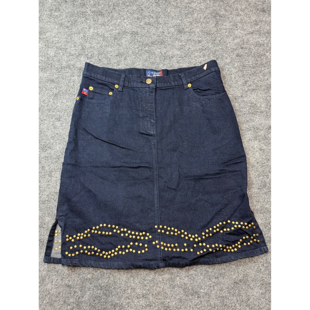 Vintage Y2K Coogi Australia Down Under Blue Denim Studded Skirt Size L NWT